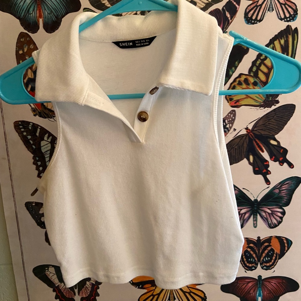 Shein White Collared Crop